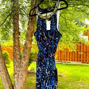 Black and blue cocktail dress w/ statement collar